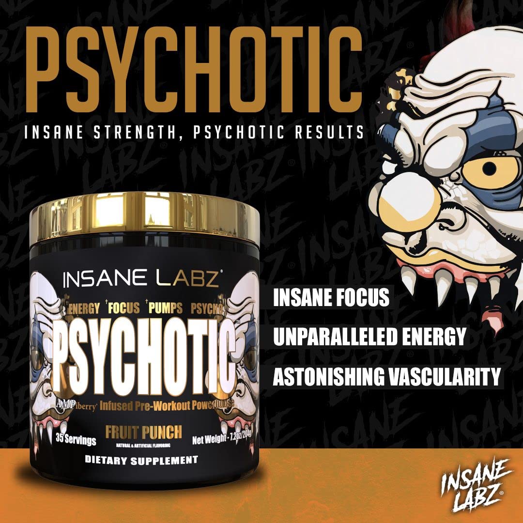 Insane Labz Psychotic Gold, High Stim Pre Workout Powder, Extreme Lasting Energy Insane LabzBuy Supplements Australia