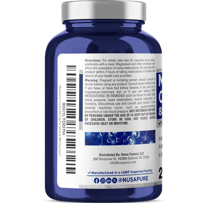 NusaPure Magnesium Citrate 833mg - 200 Veggie Capsules (Vegetarian, Non-GMO, Vegan) NusaPureBuy Supplements Australia