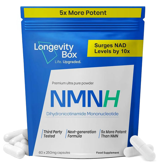 Longevity Box NMNH NMN Alternativen 250mg - 5X More Potent Dihydronicotinamide Mononucleotide NAD+ Booster for Peak Cellular Energy, DNA Repair & Healthy Aging - 60 Advanced Capsules Longevity BoxBuy Supplements Australia