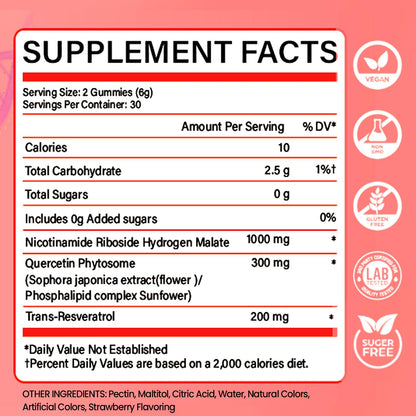 NUTRATASTE HEALTHIER CHOICE RICHER TASTE NAD⁺ Gummies Supplement for Anti-Aging, Energy & Focus Boost | Resveratrol, Nicotinamide Riboside | Strawberry Flavor, Vegan, Sugar-Free,60 Count (Pack of 1) NUTRATASTE HEALTHIER CHOICE RICHER TASTEBuy Supplements Australia