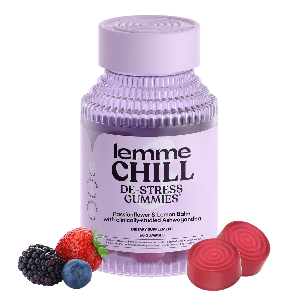 Lemme Chill Stress Relief Gummies with 300mg KSM-66 Ashwagandha, Lemon Balm, Passionflower & Goji to Support Relaxation, Healthy Cortisol & Sleep - Gluten-Free, Non-GMO, Mixed Berry (60 Count) LemmeBuy Supplements Australia