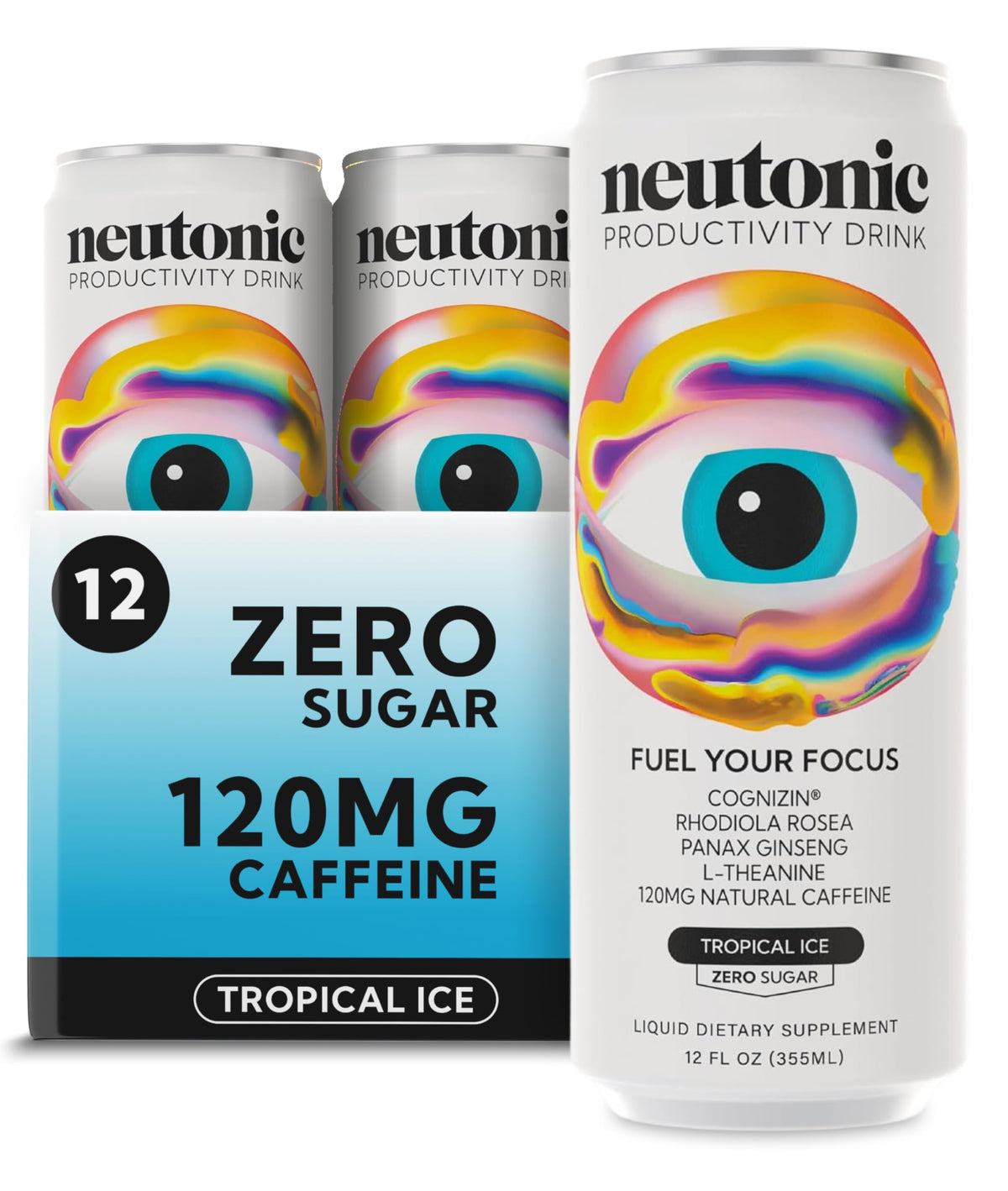 Neutonic Nootropic Productivity Energy Drink | Tropical Ice 12 Cans | 120mg Natural Caffeine, Zero Sugar | Support Memory, Mental Clarity, Cognitive Function | Boost Focus, Energy, Brain Health NeutonicBuy Supplements Australia