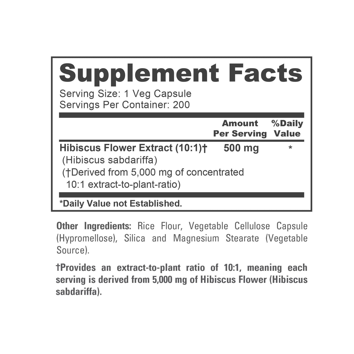 NusaPure Hibiscus Flower 10:1 Extract, 500 mg Equivalent to 5000mg 200 Vegetarian Caps (Non-GMO, Vegan) NusaPureBuy Supplements Australia