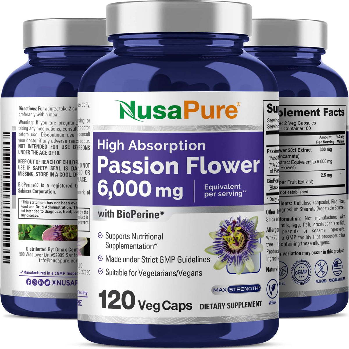NusaPure Passion Flower 20:1 Extract, 300 mg Equivalent to 6,000mg, 120 Veggie Caps, Non-GMO, Bioperine, & Vegan Extract Supplement NusaPureBuy Supplements Australia