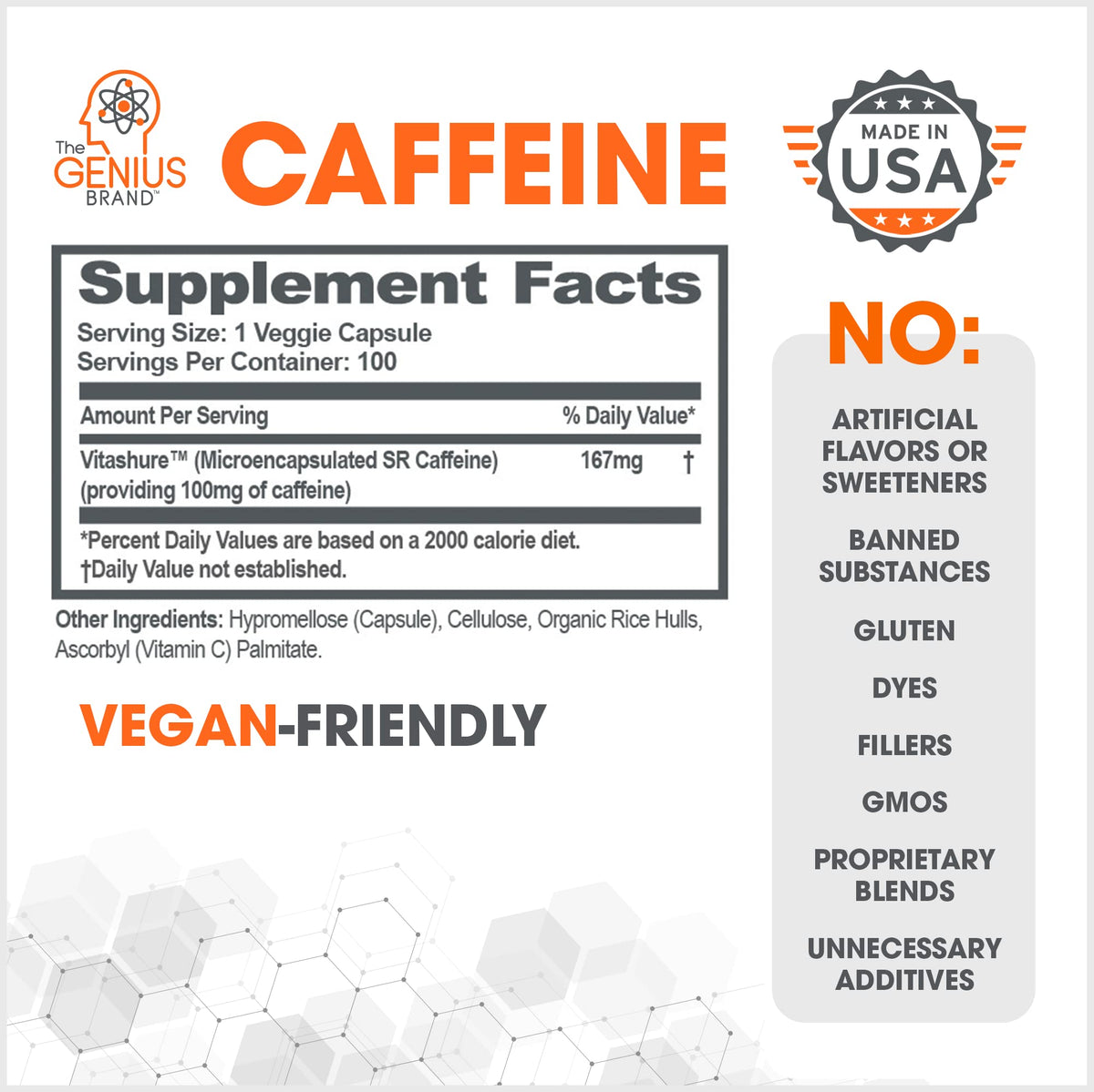 Genius Caffeine Pills 100mg, Extended-Release Microencapsulated Caffeine Pills The Genius BrandBuy Supplements Australia