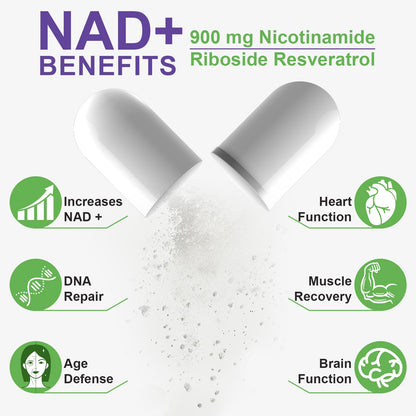 XINSZLIN NAD Supplement, NAD+ Nicotinamide Riboside Resveratrol 900mg, Dietary Supplement for Healthy Cellular Function, NAD+ Fuels Cellular Defense and Cctivates Anti-Aging Genes 80 Capsules XINSZLINBuy Supplements Australia