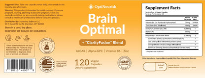 OPTINOURISH Brain Supplement for Memory and Focus, Nootropic for Adults, Fuel Brain Energy & Mental Clarity, Caffeine Free,Cognitive Support, Doctor-Formulated, Made in USA,cGMP,120 Caps OPTINOURISHBuy Supplements Australia