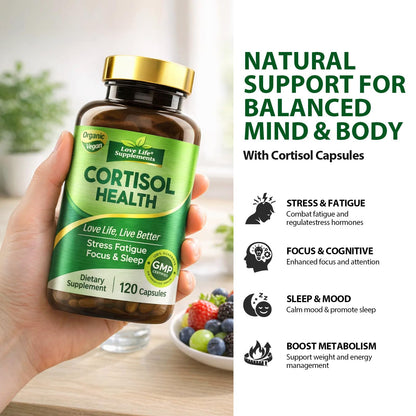 Cortisol Supplements for Women/Men, Advanced Stress & Cortisol Support with Ashwagandha & Rhodiola Rosea, Promotes Relaxation, Mood, Focus, and Restful Sleep for Men and Women, 120 Capsules Love Life SupplementsBuy Supplements Australia