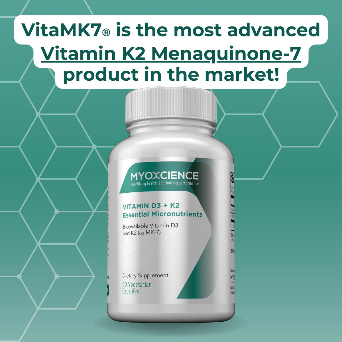 MYOXCIENCE Vitamin D3 + K2 Essential Micronutrients | Vitamin D3 5,000 IU | Vitamin K2 as MK-7 90 mcg (90 Vegetarian Capsules) MYOXCIENCE buy supplements Au