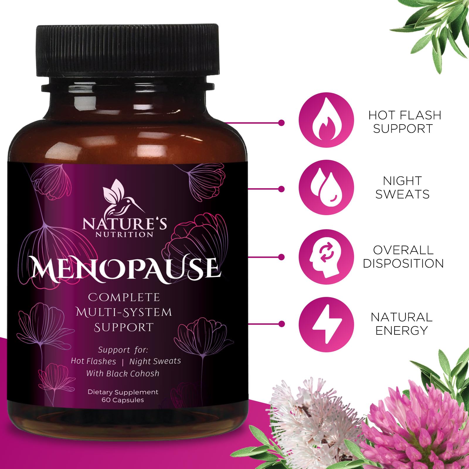 Menopause Supplements for Women - Complete Menopause Relief with Dong Quai & Black Cohosh - For Natural, Mild Hot Flash & Night Sweats - Hormone, Energy & Balance Support, Bottled in USA - 60 Capsules Nature's NutritionBuy Supplements Australia