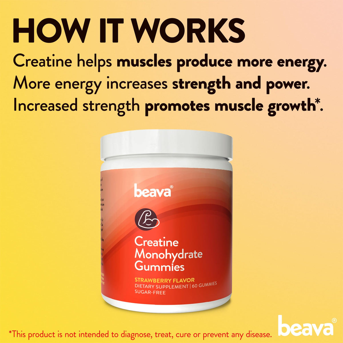 Creatine Monohydrate Gummies - 30 Servings - Vegan Creatine Chews for Muscle Growth, Muscle Recovery, Workout Recovery, Anaerobic Endurance - No Loading Phase - No Bloating - Strawberry - No Sugar beavaBuy Supplements Australia