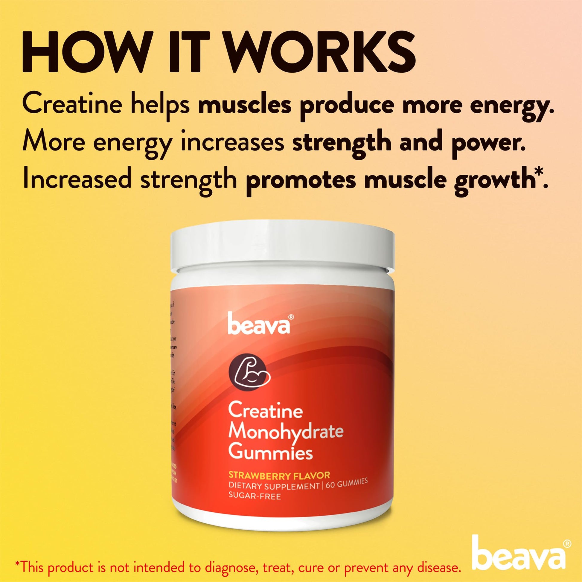 Creatine Monohydrate Gummies - 30 Servings - Vegan Creatine Chews for Muscle Growth, Muscle Recovery, Workout Recovery, Anaerobic Endurance - No Loading Phase - No Bloating - Strawberry - No Sugar beavaBuy Supplements Australia