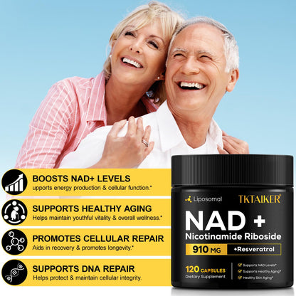 TKTALKER NAD Supplement, 910MG Liposomal Nicotinamide Riboside with Resveratrol & Quercetin, Anti-Aging, Cellular Energy, Mental Focus & Stamina & Healthy, Women & Men, 120 Capsules TKTALKERBuy Supplements Australia