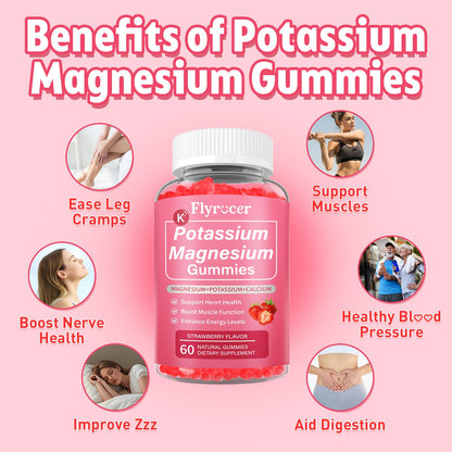 2 Pack Potassium Magnesium Gummies for Men & Women, Potassium Magnesium Supplement for Leg Cramps, Muscle Health, & Electrolyte Balance, Strawberry Flavor, 120 Gummies FlyrocerBuy Supplements Australia