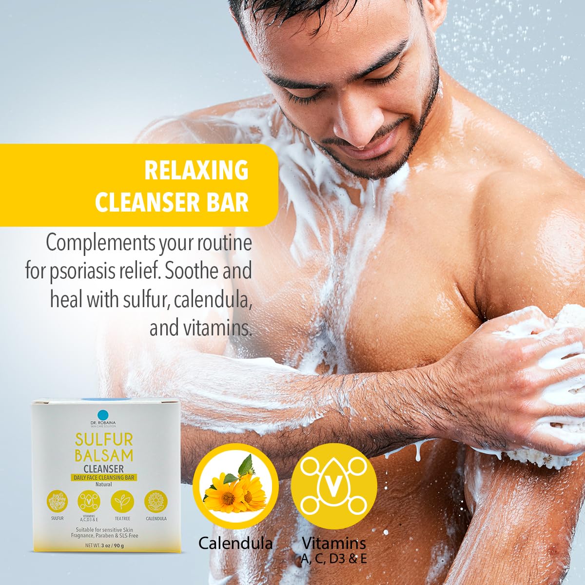 Dr. Robaina Sulfur Balsam Cleansing Bar – Face & Body Soap for Oily, Acne-Prone or Itchy Skin – Gently Exfoliates, Calms Redness & Removes Excess Oil – Tea Tree, Calendula & Shea, 4 oz Dr. Robaina buy supplements Au