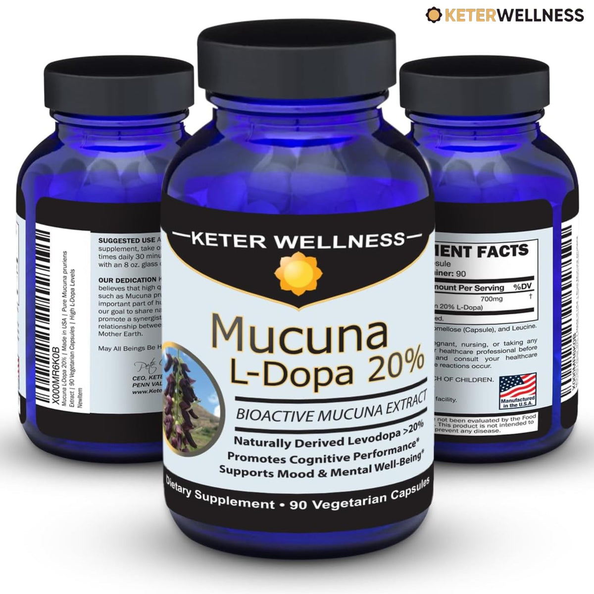 Mucuna Pruriens 20% L-Dopa – Standardized Velvet Bean Extract for Natural Dopamine, Focus & Mood Support – Pure 8:1 Concentrated Herbal Supplement – Vegan, Non-GMO, 90 Capsules Keter WellnessBuy Supplements Australia