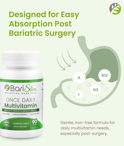 BariSlim Once Daily Bariatric Multivitamin Capsule - Iron-Free Formula - Bariatric Vitamin and Supplement for Post Surgery, Including Gastric Bypass and Gastric Sleeve | 90-Day Supply BariSlim buy supplements Au