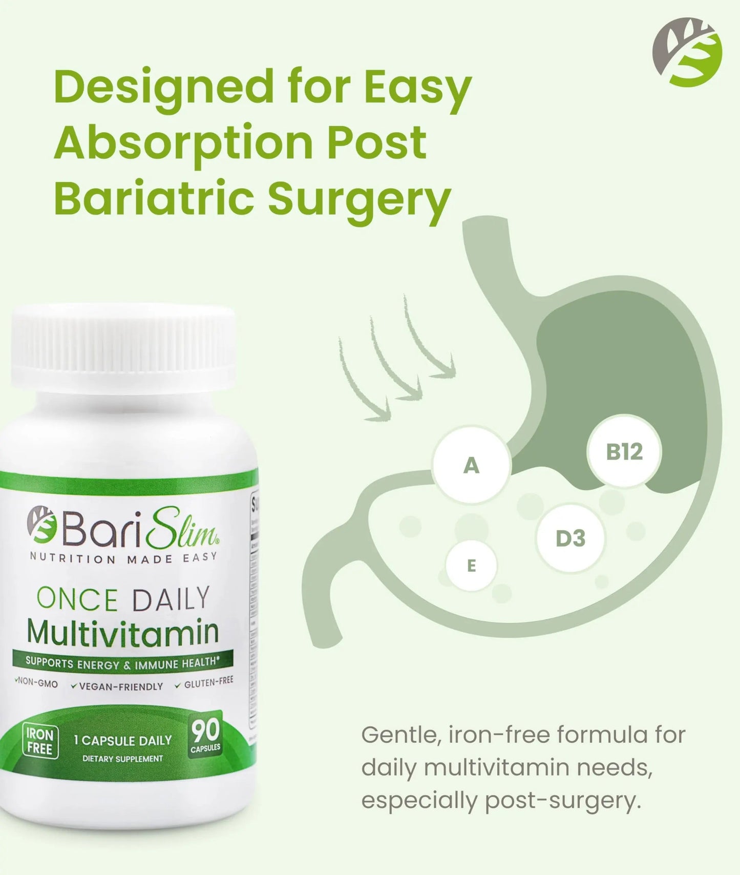 BariSlim Once Daily Bariatric Multivitamin Capsule - Iron-Free Formula - Bariatric Vitamin and Supplement for Post Surgery BariSlim