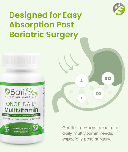 BariSlim Once Daily Bariatric Multivitamin Capsule - Iron-Free Formula - Bariatric Vitamin and Supplement for Post Surgery BariSlim