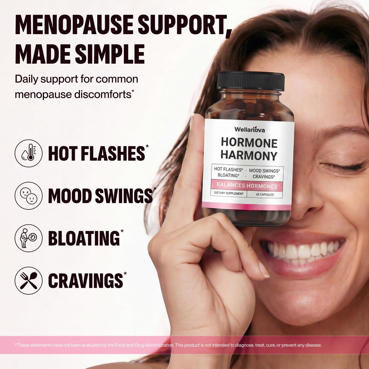 Wellanova Hormone Harmony for Women – Natural Hormonal Balance Support for Menopause & Perimenopause – Hot Flashes, Mood Swings, Cravings, Bloating Relief – 60 Capsules WellanovaBuy Supplements Australia
