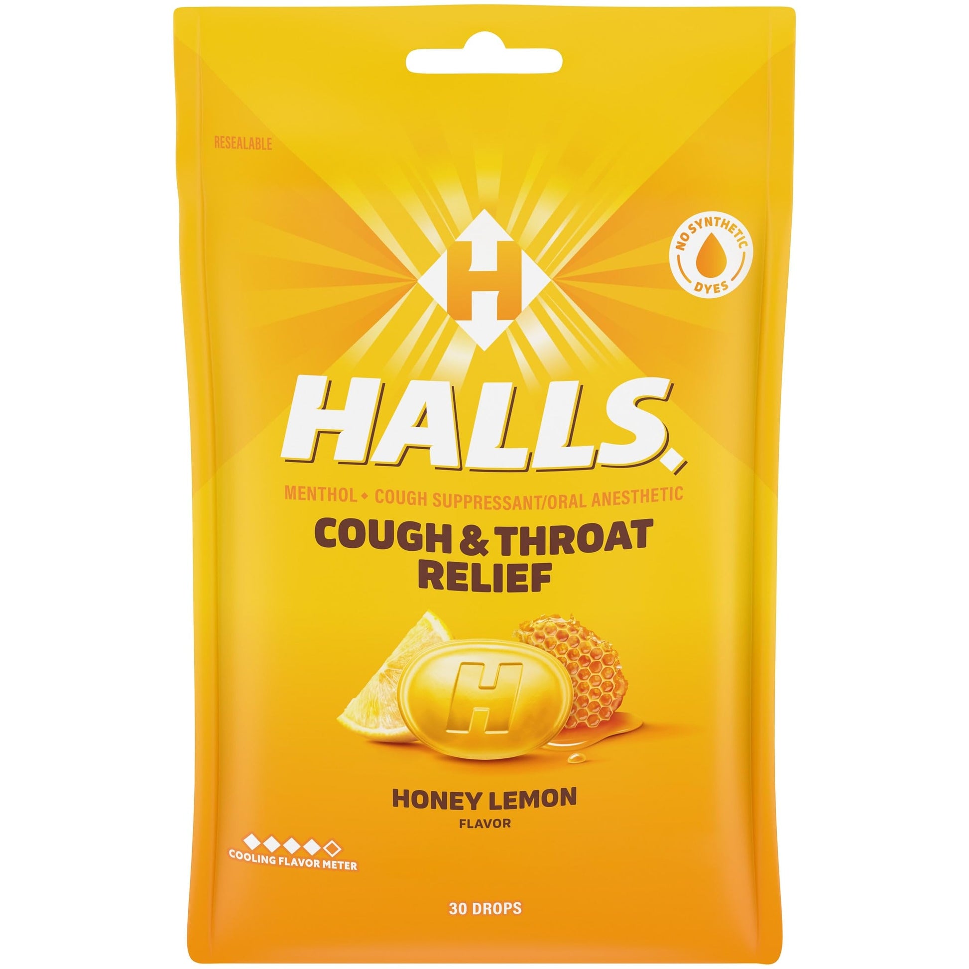 HALLS Cough and Throat Relief Honey Lemon Cough Drops, 30 Drops HALLS buy supplements Au