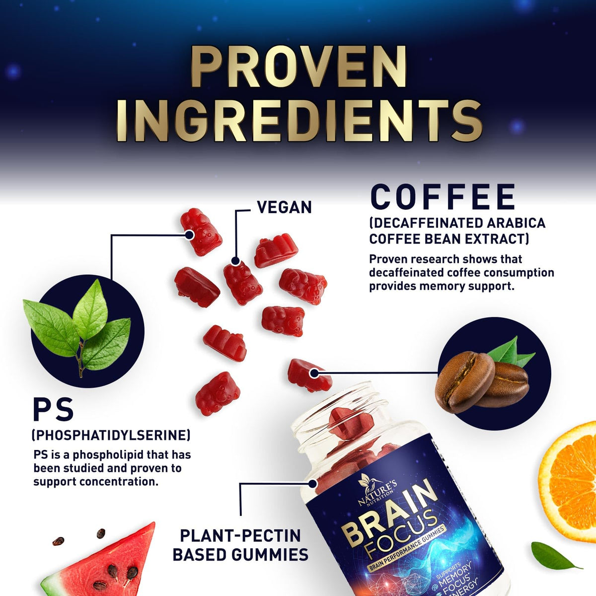 Brain Supplements for Memory and Focus with Phosphatidylserine, Nootropic Memory Supplement Gummy for Brain Health, Concentration, Mental & Cognitive Support, Focus Vitamins with B6 & B12-60 Gummies Nature's NutritionBuy Supplements Australia