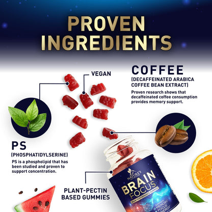 Brain Supplements for Memory and Focus with Phosphatidylserine, Nootropic Memory Supplement Gummy for Brain Health, Concentration, Mental & Cognitive Support, Focus Vitamins with B6 & B12-60 Gummies Nature's NutritionBuy Supplements Australia