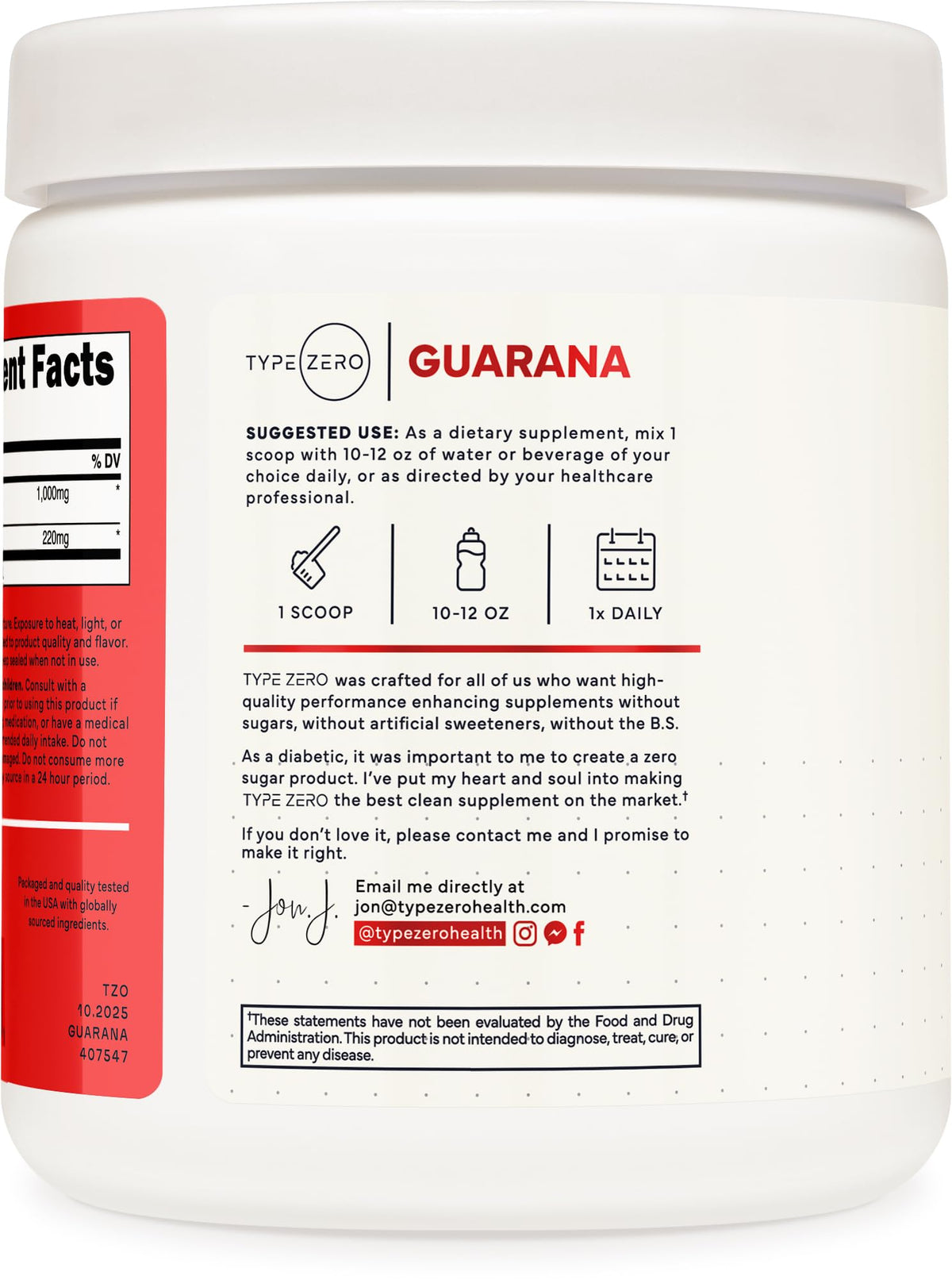 Type Zero Clean Guarana Powder Drink Mix (250 Servings, Unflavored) - 220 MG Caffeine Per Serving, Natural Caffeine, Non GMO, Gluten Free Type ZeroBuy Supplements Australia
