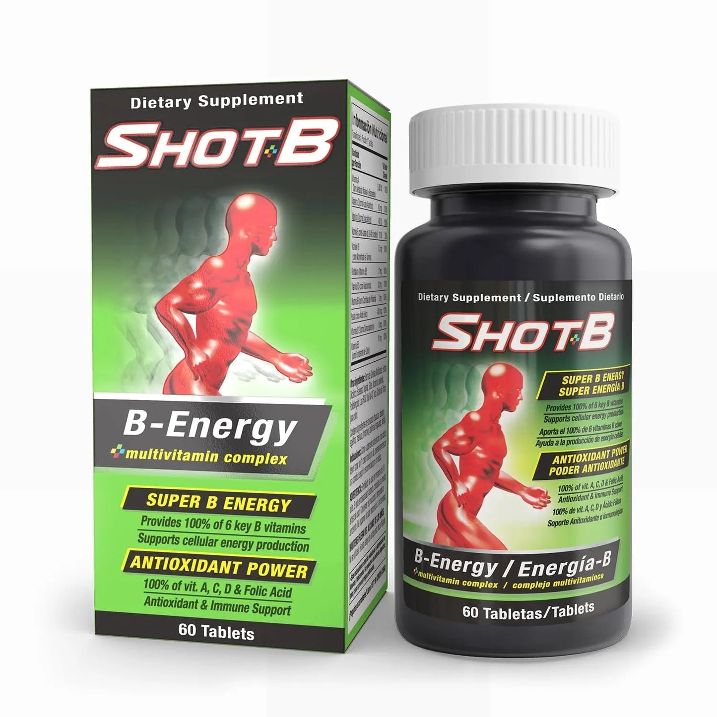 Shot B Multivitamin Complex, B-Energy, Vitamin B Complex with Antioxidant Support, B Complex Vitamins with A, C, D, E & Folic Acid Shot B