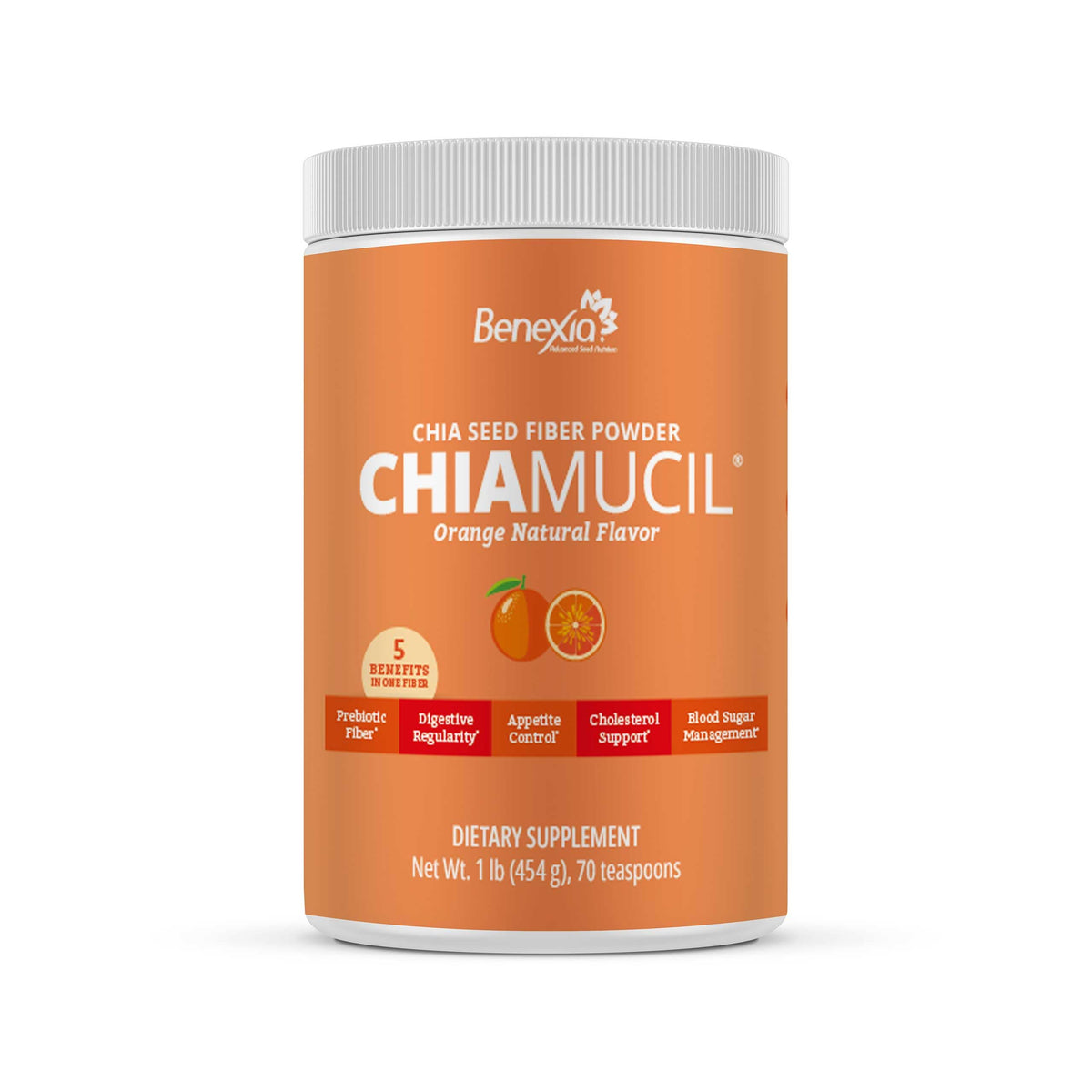 BENEXIA Chiamucil Prebiotic Fiber Supplement Powder – Chia Fiber & Chicory Root (Inulin) for Digestive Health & Appetite Control – Gluten & Sugar Free