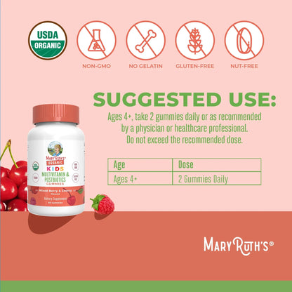 Kids Vitamins by MaryRuth's | USDA Organic | Multivitamin Gummies + Postbiotics for Ages 4+ | Multivitamin for Kids with Lactobacillus Rhamnosus | Children’s Vitamins | Vegan | Non-GMO | 60 Count MARYRUTH'SBuy Supplements Australia