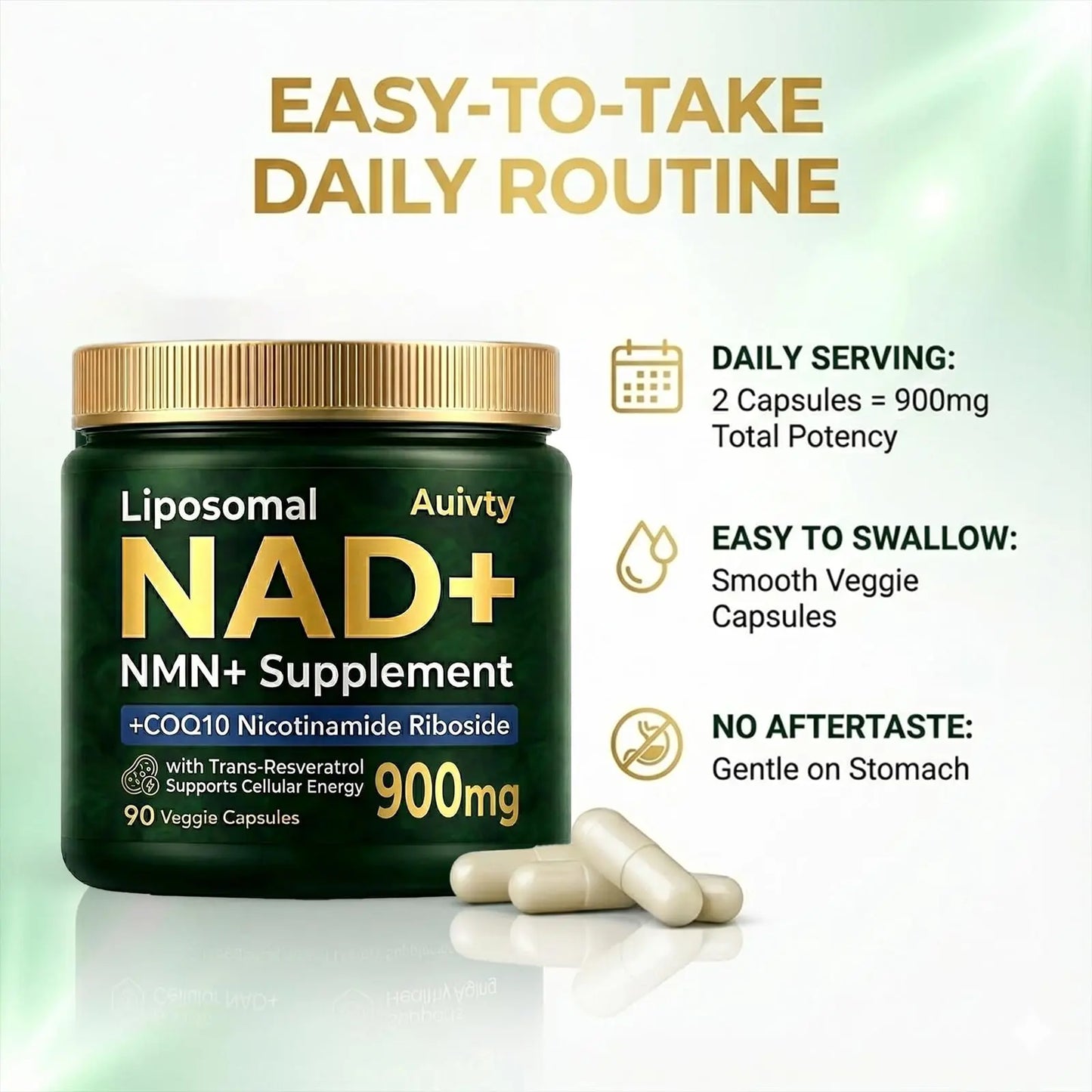 Auivty Liposomal NAD+ NMN Supplement with COQ10, Nicotinamide Riboside, Trans-Resveratrol, 900mg, 90 Veggie Capsules AuivtyBuy Supplements Australia