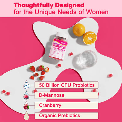 Probiotics for Women Gummies, Sugar Free Vaginal Probiotics 50 Billion CFU 10 Strains w/ Cranberry NEVISSBuy Supplements Australia