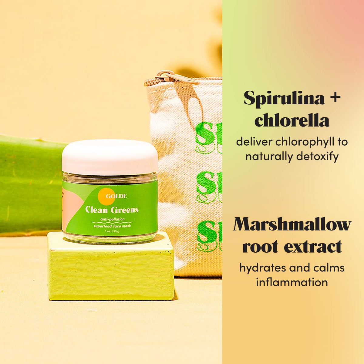 GOLDE - Clean Greens Superfood Face Mask - Made w/Chlorella & Spirulina - Great for Acne Prone, Oily & Dry Skin, Hydrating - Gentle Cleanser - Vegan - Aluminum-Free - 30g Jar GOLDEBuy Supplements Australia
