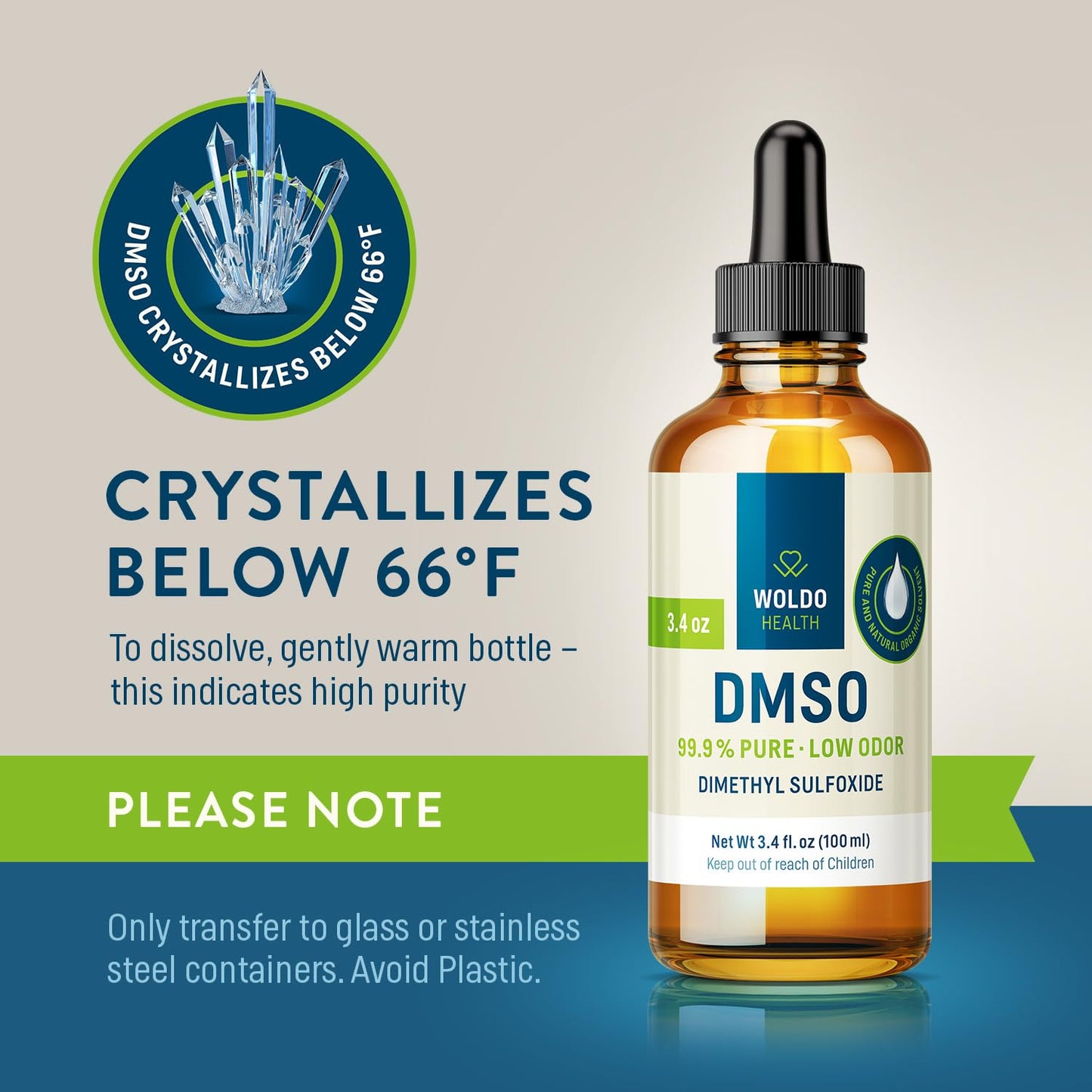WoldoHealth DMSO 99.9% Pharmaceutical Grade 3.38 oz - FT-IR Verified Dimethyl Sulfoxide, Low Odor Solvent in Glass Bottle with Dropper WoldoHealth buy supplements Au