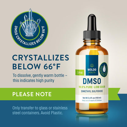 WoldoHealth DMSO 99.9% Pharmaceutical Grade 3.38 oz - FT-IR Verified Dimethyl Sulfoxide, Low Odor Solvent in Glass Bottle with Dropper WoldoHealth buy supplements Au