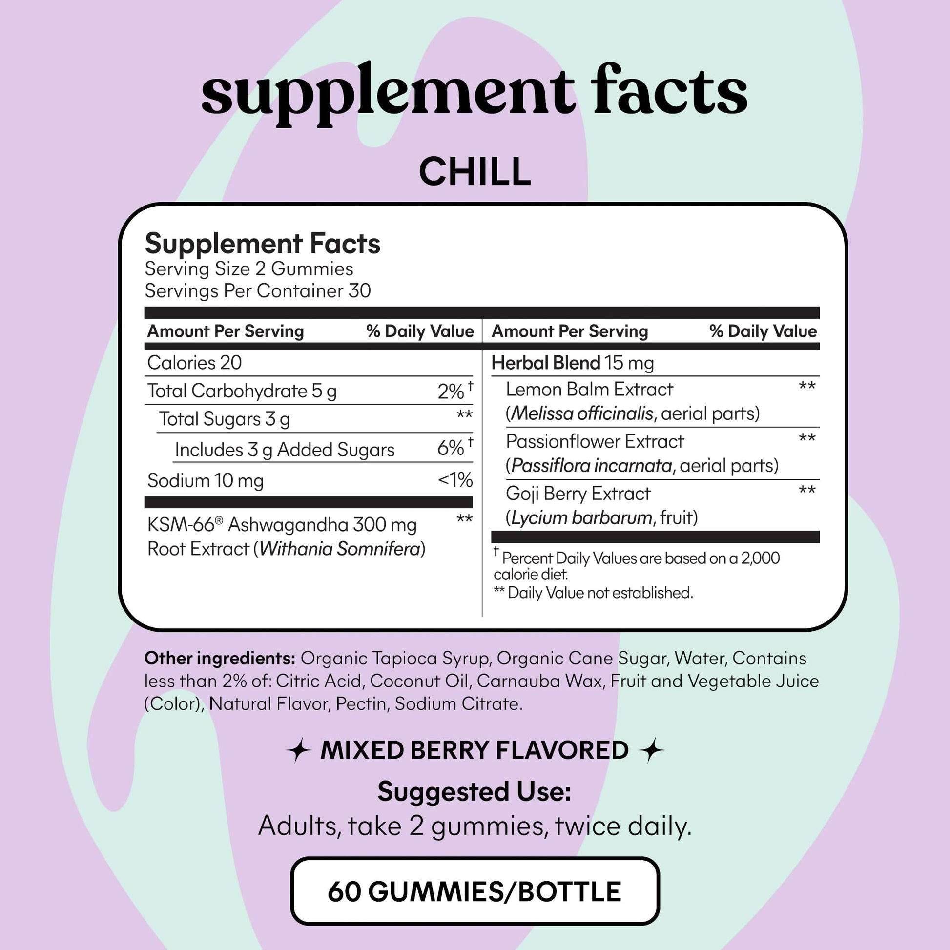 Lemme Chill Stress Relief Gummies with 300mg KSM-66 Ashwagandha, Lemon Balm, Passionflower & Goji to Support Relaxation, Healthy Cortisol & Sleep - Gluten-Free, Non-GMO, Mixed Berry (60 Count) LemmeBuy Supplements Australia