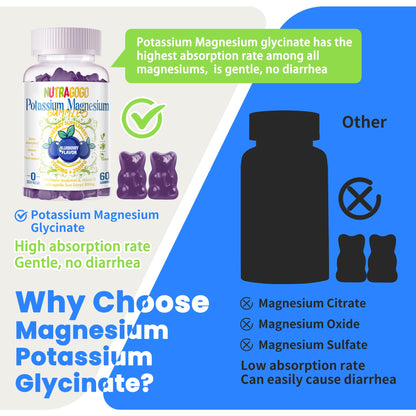 Potassium Magnesium Gummies,Potassium Supplement w/Ashwagandha,High Absorption Magnesium Glycinate,B6,D3,Potassium Citrate for Leg Cramps,Muscle,Electroyte for Adults Kids,Sugar-Free, 60 Gummies NUTRAGOGOBuy Supplements Australia