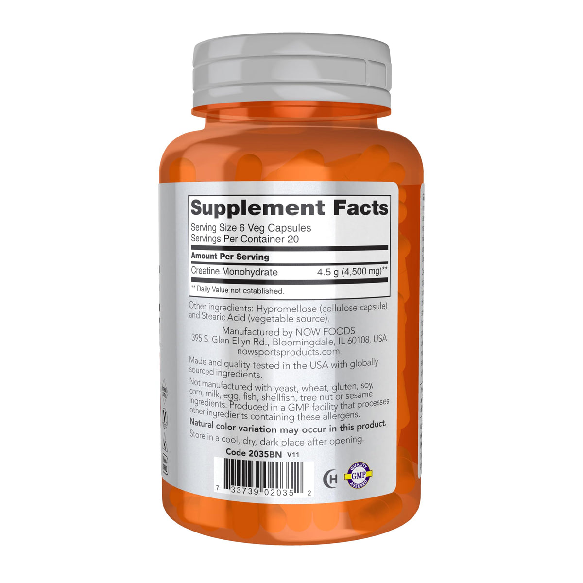 NOW Foods Sports Nutrition, Creatine Monohydrate 750 mg, Mass Building*/Energy Production*, 120 Veg Capsules NOW FoodsBuy Supplements Australia