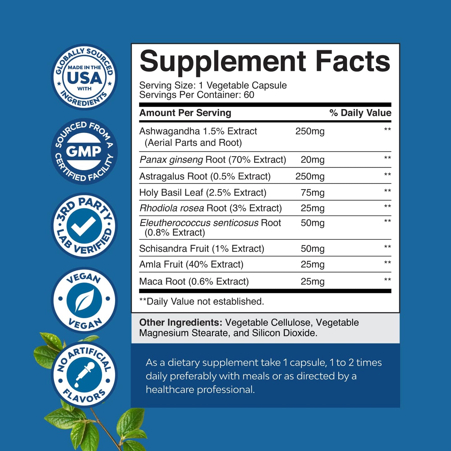 Herbal Adaptogen Mood Support Supplement - Calming Adaptogens Supplement for Stress & Cortisol Management with Ashwagandha Rhodiola Rosea & Maca Root - Vegan & Daytime Friendly - 60 Count Natures CraftBuy Supplements Australia