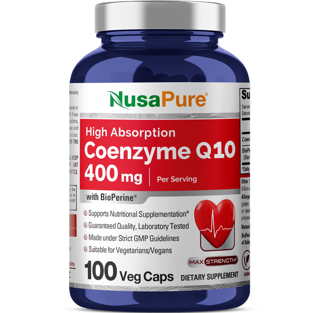 NusaPure CoQ10 400mg 100 Veggie Caps (Vegan, Non-GMO) Coenzyme Q10 Supplement, Antioxidant COQ-10 Enzyme, Coq 10 NusaPureBuy Supplements Australia