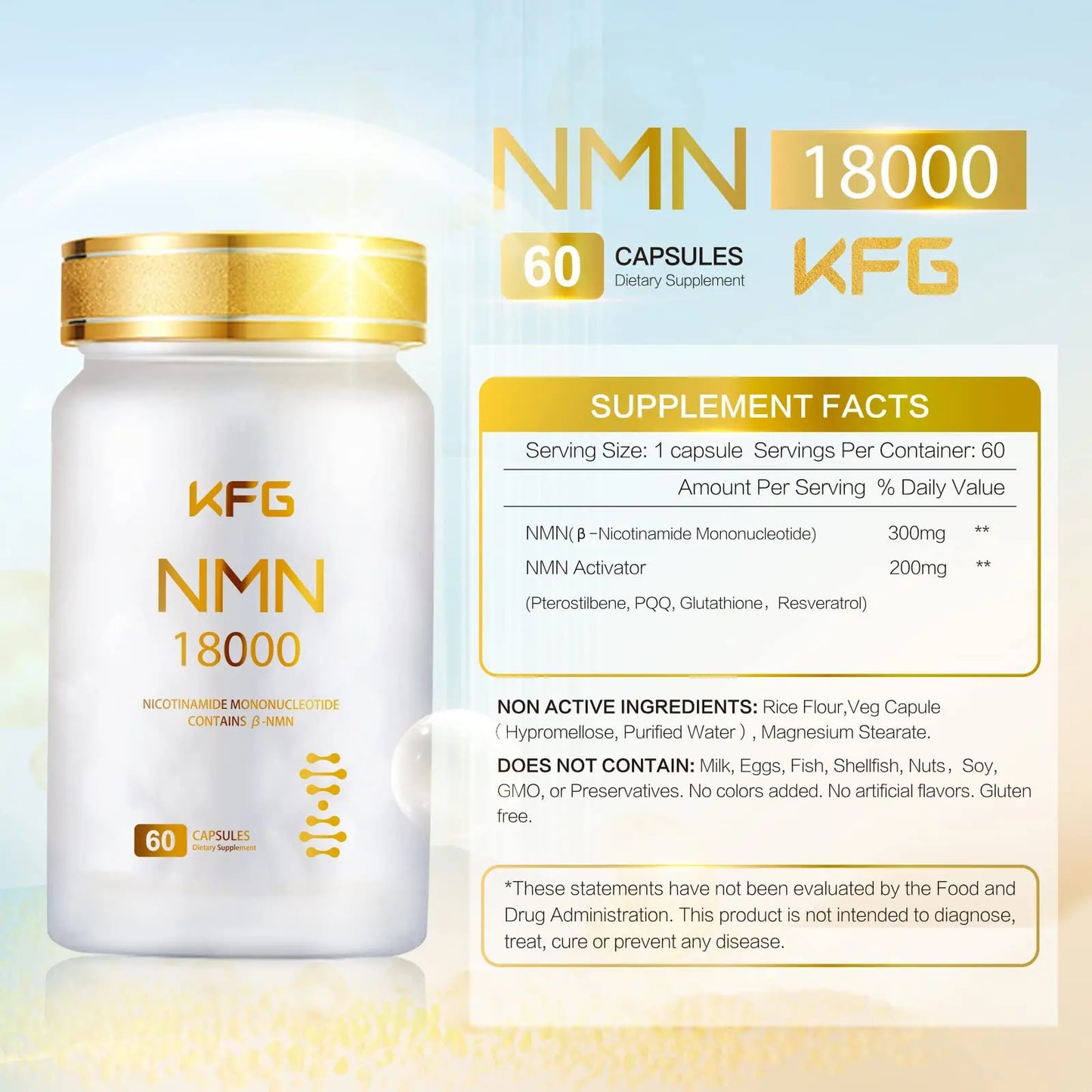 KFG NMN 18000 - NMN Nicotinamide Mononucleotide Supplement with Resveratrol, Stabilized Form & 99% High Purity to Boost NAD+ Levels for DNA Repair Supplement,for Healthy Aging,60 Capsules KFGBuy Supplements Australia
