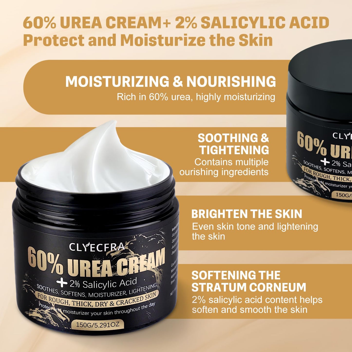 Clyecfra 60% Urea Cream with 2% Salicylic Acid, Urea Cream 60 Percent for Feet & Hands- Maximum Strength Moisturizer for Rough, Dry, Thick & Cracked Skin, Callus Remover, Deep Hydration, 150g Clyecfra buy supplements Au