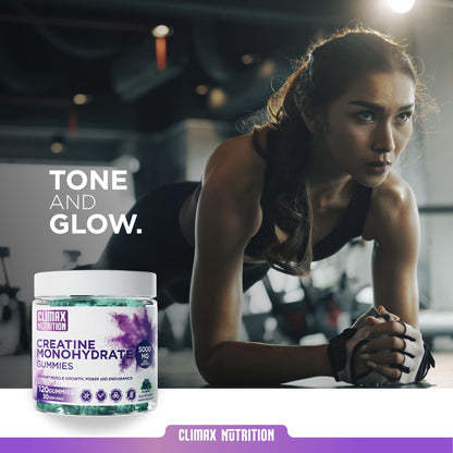 Creatine Monohydrate Gummies - Vegan, Sugar-Free, Gluten-Free - Boosts Muscle Recovery, Strength & Lean Muscle Growth - Brain Health Support - for Men & Women - Blueberry Flavor - 120 Gummies CLIMAX NUTRITIONBuy Supplements Australia