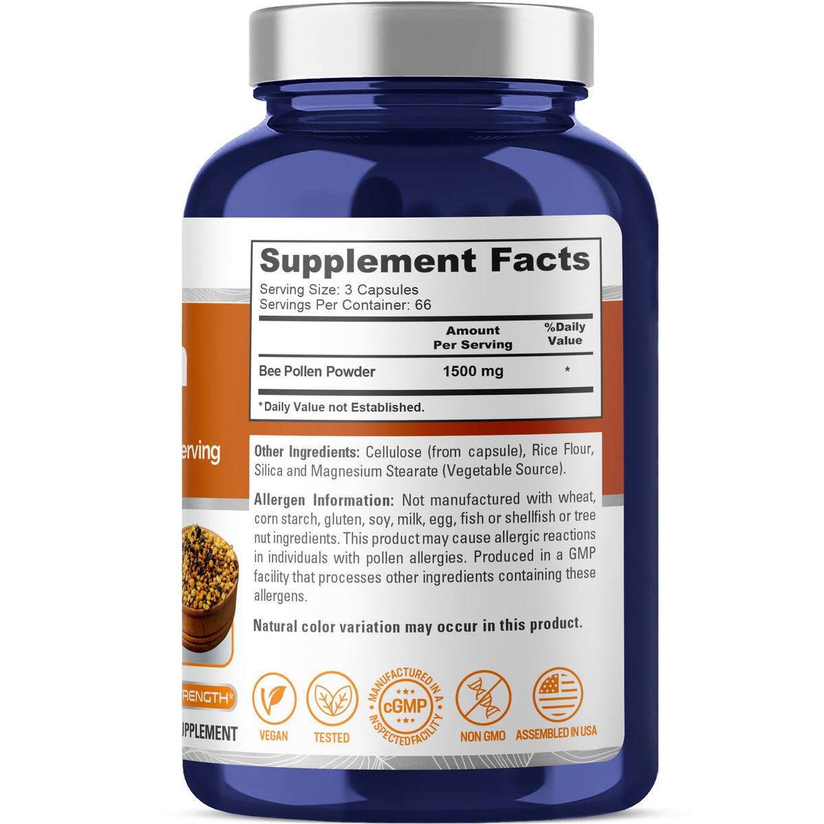 NusaPure Bee Pollen 1500mg 200 Veggie Caps (100% Vegetarian, Non-GMO, Vegan) Naturally Occurring Proteins, Aminoacids NusaPureBuy Supplements Australia