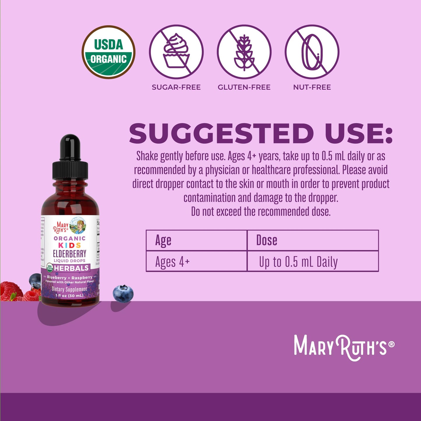 MaryRuth Organics USDA Organic Elderberry Liquid Drops for Kids | Vegan Elderberry Extract Organic Glycerin | Immune Support Supplement | Overall Health | Formulated for Ages 4-13 | 1oz MARYRUTH'SBuy Supplements Australia
