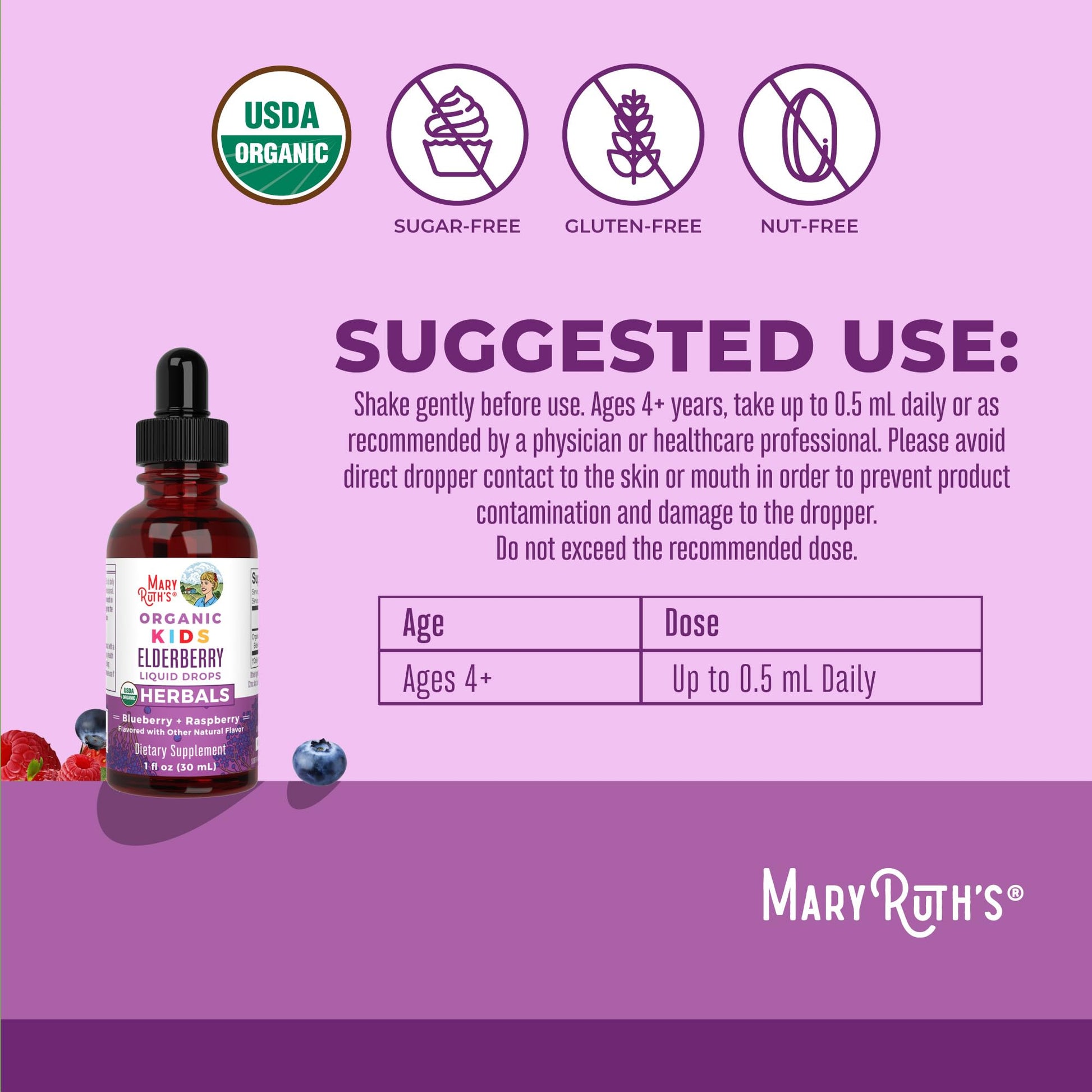 MaryRuth Organics USDA Organic Elderberry Liquid Drops for Kids | Vegan Elderberry Extract Organic Glycerin | Immune Support Supplement | Overall Health | Formulated for Ages 4-13 | 1oz MARYRUTH'SBuy Supplements Australia