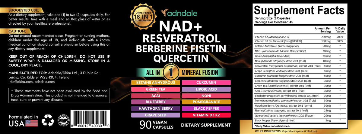 Adndale Liposomal NAD Supplement. Longevity Formula NMN Supplement Alternative. 90CT Advanced NAD+ Resveratrol AdndaleBuy Supplements Australia