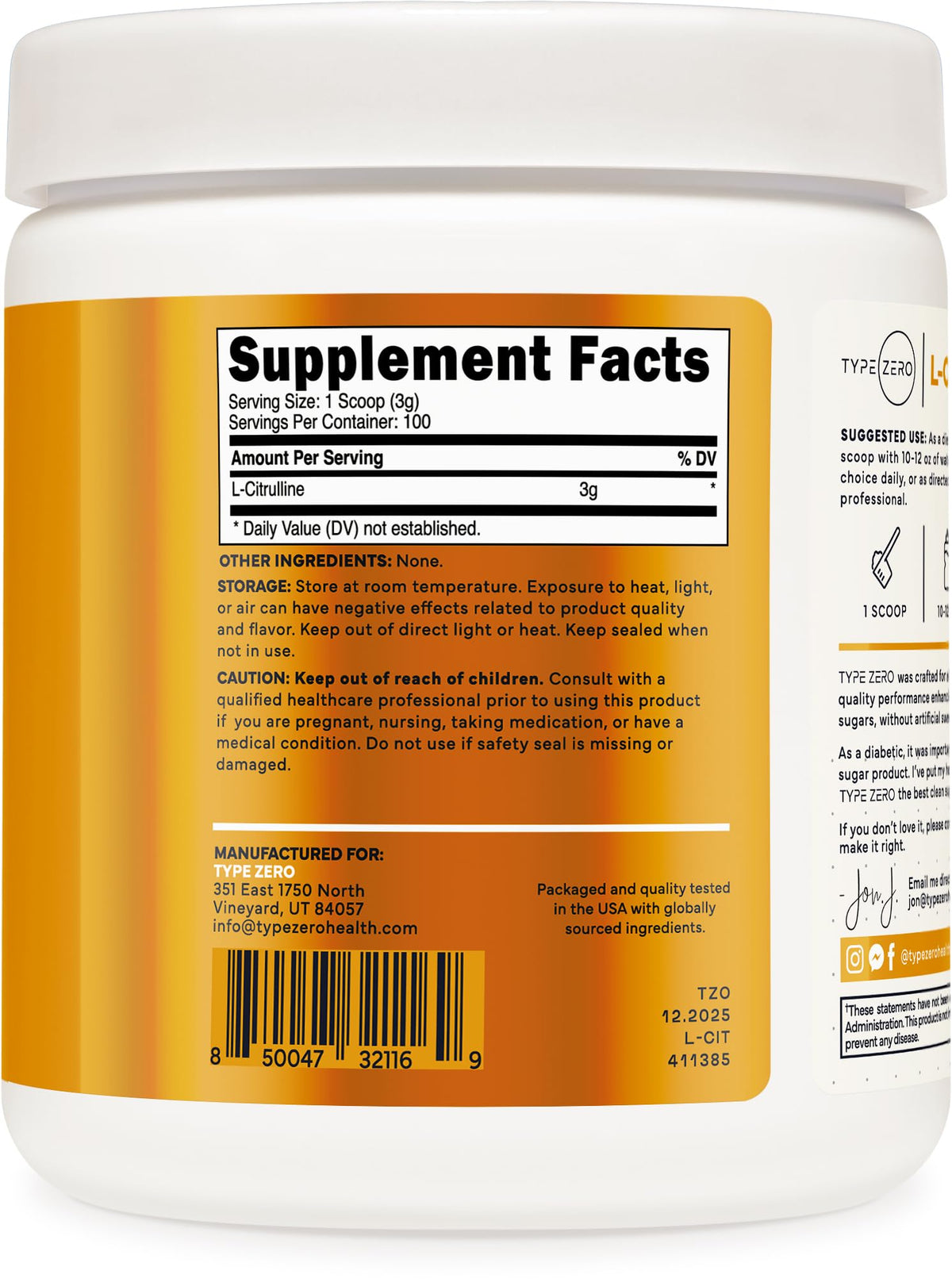 Type Zero L-Citrulline Base Powder, 3,000mg Per Serving - 100 Servings Type ZeroBuy Supplements Australia