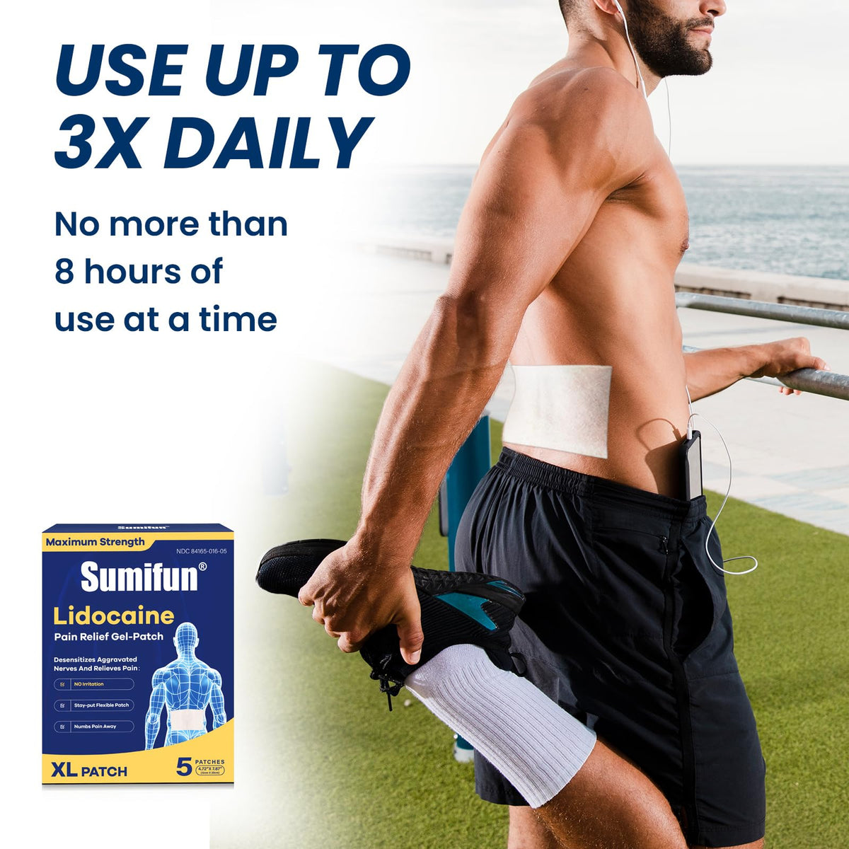 Sumifun XL Lidocaine Patches for Pain Relief, 4% Lidocaine Maximum Strength OTC, Extra Large 4.72"x7.87" for Full Back Pain Patches & Large Areas, 5 Count SumifunBuy Supplements Australia